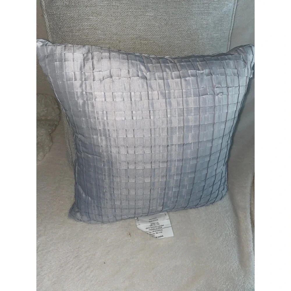 E&E Co. Ltd. Light Blue Pleated Basketweave Square Decorative Throw Pillow 16x16